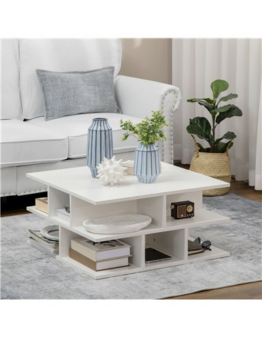 HOMCOM Square Coffee Tables for Living Room, Modern Cocktail Table with Multiple Storage Shelves, 70 x 70 x 36.5 cm, White
