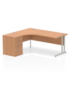 Dynamic Impulse 1800mm Left Crescent Office Desk Oak Top Cantilever 600 Deep Desk High Pedestal I000869