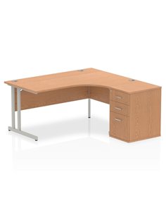 Dynamic Impulse 1600mm Right Crescent Office Desk Oak Top Cantilever 600 Deep Desk High Pedestal I000871