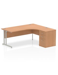 Dynamic Impulse 1800mm Right Crescent Office Desk Oak Top Cantilever 600 Deep Desk High Pedestal I000872