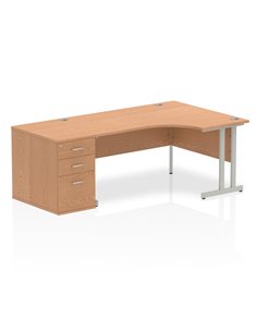 Dynamic Impulse 1600mm Right Crescent Office Desk Oak Top Cantilever 800 Deep Desk High Pedestal I000877