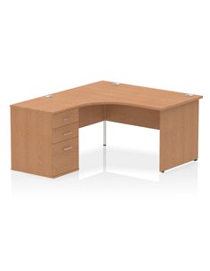 Dynamic Impulse 1400mm Left Crescent Office Desk Oak Top Panel End 600 Deep Desk High Pedestal I000879