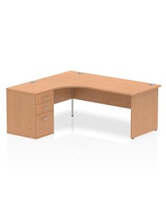 Dynamic Impulse 1800mm Left Crescent Office Desk Oak Top Panel End 600 Deep Desk High Pedestal I000881