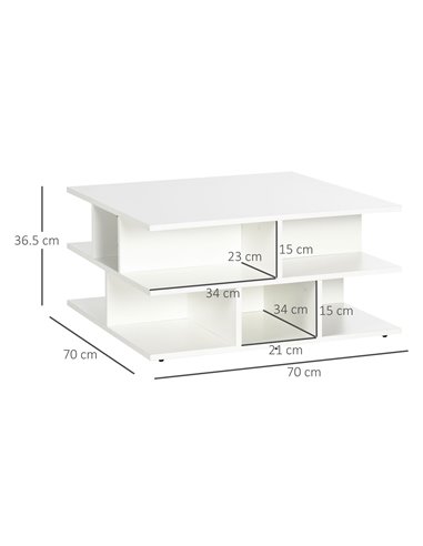HOMCOM Square Coffee Tables for Living Room, Modern Cocktail Table with Multiple Storage Shelves, 70 x 70 x 36.5 cm, White