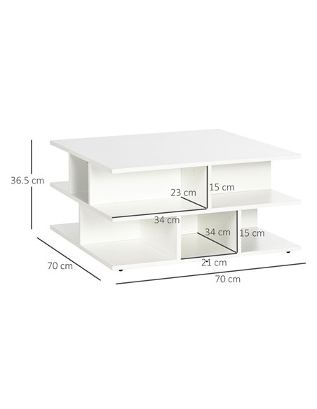 HOMCOM Square Coffee Tables for Living Room, Modern Cocktail Table with Multiple Storage Shelves, 70 x 70 x 36.5 cm, White - pic 7337 | FastDaddyshop