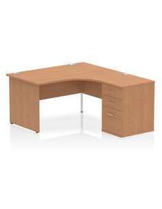 Dynamic Impulse 1400mm Right Crescent Office Desk Oak Top Panel End 600 Deep Desk High Pedestal I000882
