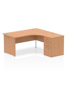 Dynamic Impulse 1600mm Right Crescent Office Desk Oak Top Panel End 600 Deep Desk High Pedestal I000883
