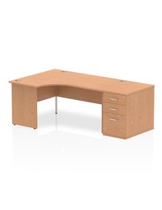 Dynamic Impulse 1600mm Left Crescent Office Desk Oak Top Panel End 800 Deep Desk High Pedestal I000886