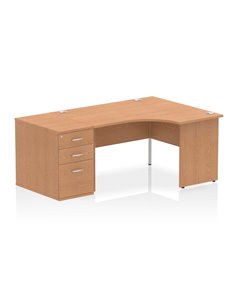 Dynamic Impulse 1400mm Right Crescent Office Desk Oak Top Panel End 800 Deep Desk High Pedestal I000888