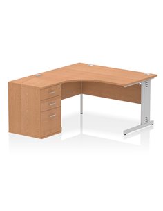 Dynamic Impulse 1400mm Left Crescent Office Desk Oak Top 600 Deep Desk High Pedestal I000891