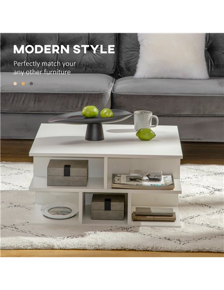 HOMCOM Square Coffee Tables for Living Room, Modern Cocktail Table with Multiple Storage Shelves, 70 x 70 x 36.5 cm, White - pic 7338 | FastDaddyshop