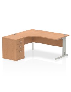 Dynamic Impulse 1600mm Left Crescent Office Desk Oak Top 600 Deep Desk High Pedestal I000892