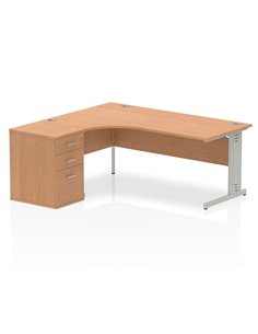 Dynamic Impulse 1800mm Left Crescent Office Desk Oak Top 600 Deep Desk High Pedestal I000894