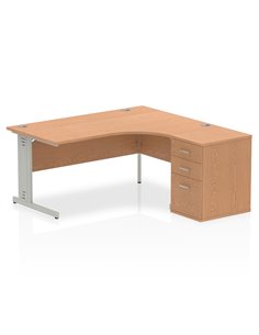 Dynamic Impulse 1600mm Right Crescent Office Desk Oak Top 600 Deep Desk High Pedestal I000896