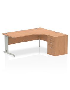 Dynamic Impulse 1800mm Right Crescent Office Desk Oak Top 600 Deep Desk High Pedestal I000897