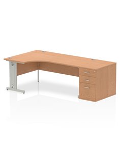 Dynamic Impulse 1800mm Left Crescent Office Desk Oak Top 800 Deep Desk High Pedestal I000900