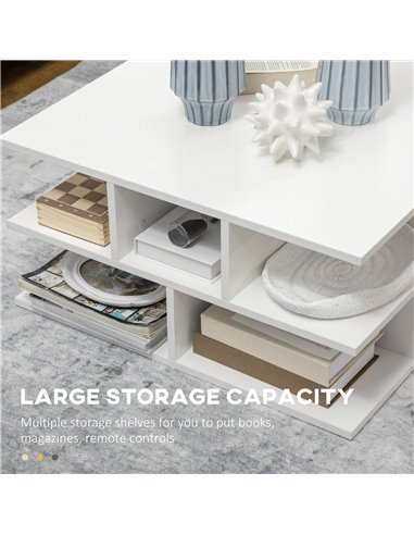 HOMCOM Square Coffee Tables for Living Room, Modern Cocktail Table with Multiple Storage Shelves, 70 x 70 x 36.5 cm, White