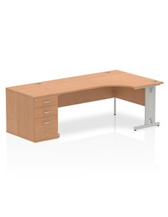 Dynamic Impulse 1800mm Right Crescent Office Desk Oak Top 800 Deep Desk High Pedestal I000903