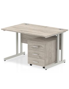 Dynamic Impulse 1200 x 800mm Straight Office Desk Grey Oak Top Cantilever 3 Drawer Mobile Pedestal I003147