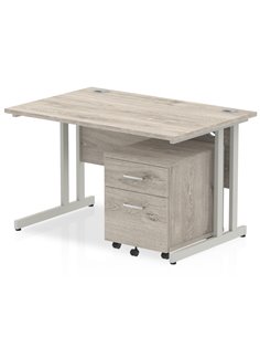 Dynamic Impulse 1200 x 800mm Straight Office Desk Grey Oak Top Cantilever 2 Drawer Mobile Pedestal I003148