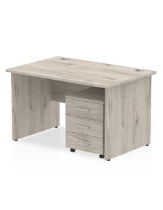Dynamic Impulse 1200 x 800mm Straight Office Desk Grey Oak Top Panel End 3 Drawer Mobile Pedestal I003149