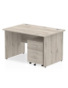 Dynamic Impulse 1200 x 800mm Straight Office Desk Grey Oak Top Panel End 2 Drawer Mobile Pedestal I003150