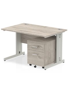 Dynamic Impulse 1200 x 800mm Straight Office Desk Grey Oak Top Cable Managed 2 Drawer Mobile Pedestal I003152