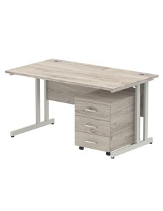 Dynamic Impulse 1400 x 800mm Straight Office Desk Grey Oak Top Cantilever 3 Drawer Mobile Pedestal I003165