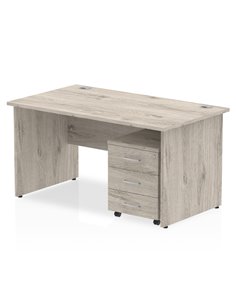 Dynamic Impulse 1400 x 800mm Straight Office Desk Grey Oak Top Panel End 3 Drawer Mobile Pedestal I003167