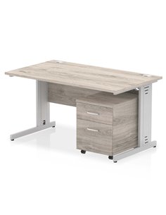 Dynamic Impulse 1400 x 800mm Straight Office Desk Grey Oak Top Cable Managed 2 Drawer Mobile Pedestal I003170