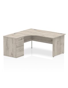 Dynamic Impulse 1600mm Left Crescent Office Desk Grey Oak Top Panel End 600 Deep Desk High Pedestal I003173