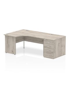Dynamic Impulse 1600mm Left Crescent Office Desk Grey Oak Top Panel End 800 Deep Desk High Pedestal I003174