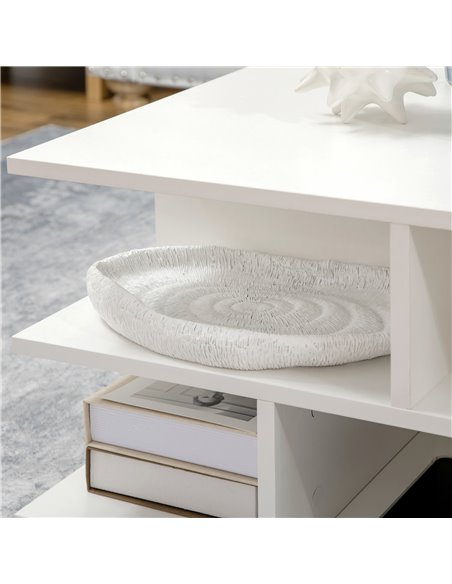 HOMCOM Square Coffee Tables for Living Room, Modern Cocktail Table with Multiple Storage Shelves, 70 x 70 x 36.5 cm, White - pic 7341 | FastDaddyshop