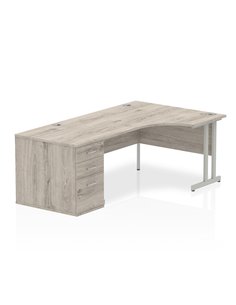Dynamic Impulse 1600mm Right Crescent Office Desk Grey Oak Top Cantilever 800 Deep Desk High Pedestal I003184