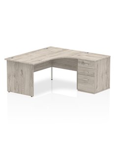 Dynamic Impulse 1600mm Right Crescent Office Desk Grey Oak Top Panel End 600 Deep Desk High Pedestal I003185