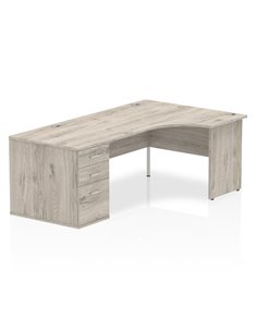 Dynamic Impulse 1600mm Right Crescent Office Desk Grey Oak Top Panel End 800 Deep Desk High Pedestal I003186