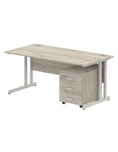 Dynamic Impulse 1600 x 800mm Straight Office Desk Grey Oak Top Cantilever 3 Drawer Mobile Pedestal I003195