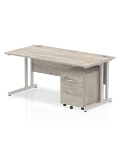 Dynamic Impulse 1600 x 800mm Straight Office Desk Grey Oak Top Cantilever 2 Drawer Mobile Pedestal I003196