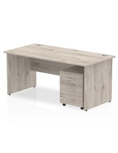 Dynamic Impulse 1600 x 800mm Straight Office Desk Grey Oak Top Panel End 3 Drawer Mobile Pedestal I003197
