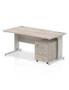 Dynamic Impulse 1600 x 800mm Straight Office Desk Grey Oak Top Cable Managed 3 Drawer Mobile Pedestal I003199