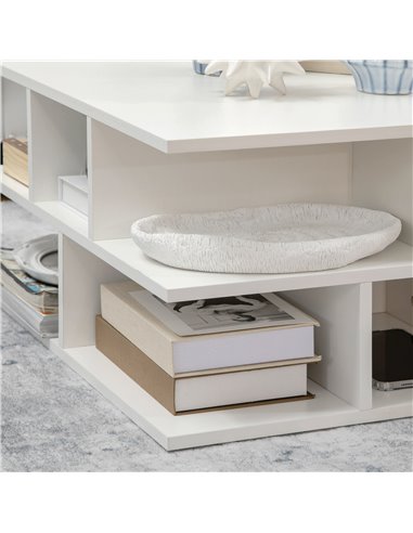 HOMCOM Square Coffee Tables for Living Room, Modern Cocktail Table with Multiple Storage Shelves, 70 x 70 x 36.5 cm, White
