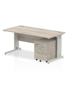 Dynamic Impulse 1600 x 800mm Straight Office Desk Grey Oak Top Cable Managed 2 Drawer Mobile Pedestal I003200