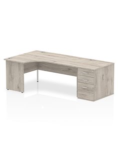 Dynamic Impulse 1800mm Left Crescent Office Desk Grey Oak Top Panel End 800 Deep Desk High Pedestal I003204