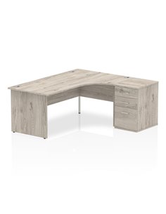 Dynamic Impulse 1800mm Right Crescent Office Desk Grey Oak Top Panel End 600 Deep Desk High Pedestal I003209