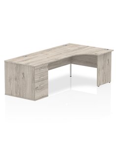 Dynamic Impulse 1800mm Right Crescent Office Desk Grey Oak Top Panel End 800 Deep Desk High Pedestal I003210