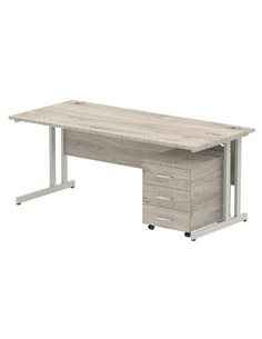 Dynamic Impulse 1800 x 800mm Straight Office Desk Grey Oak Top Cantilever 3 Drawer Mobile Pedestal I003213