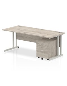 Dynamic Impulse 1800 x 800mm Straight Office Desk Grey Oak Top Cantilever 2 Drawer Mobile Pedestal I003214