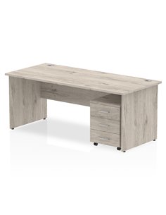 Dynamic Impulse 1800 x 800mm Straight Office Desk Grey Oak Top Panel End 3 Drawer Mobile Pedestal I003215