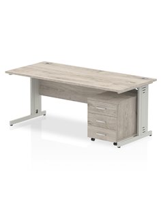 Dynamic Impulse 1800 x 800mm Straight Office Desk Grey Oak Top Cable Managed 3 Drawer Mobile Pedestal I003217