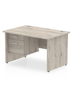 Dynamic Impulse 1200 x 800mm Straight Office Desk Grey Oak Top Panel End 1 x 2 Drawer Fixed Pedestal I003426